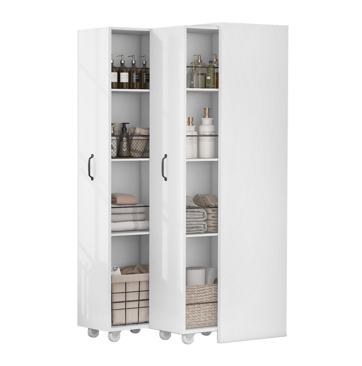 HIGHBOARD 51,5/41/158 cm in Weiß mit 8 offenen Fächern und Rollen - Weiß, Holzwerkstoff (51.5/158/41cm) - BEAOK