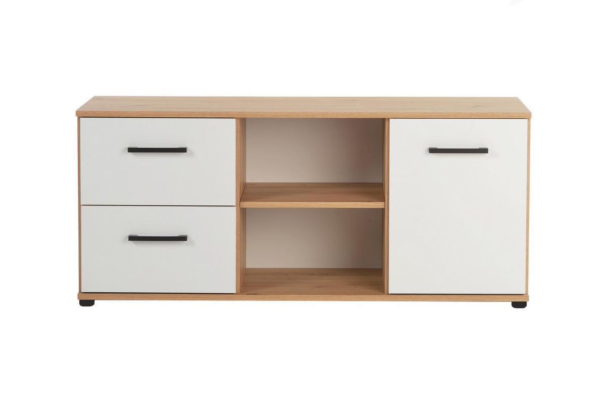 LOWBOARD Fernsehtisch Bente Artisan Oak Weiß - Eichefarben/Schwarz, Holzwerkstoff/Kunststoff (114/51/39cm) - arthur berndt