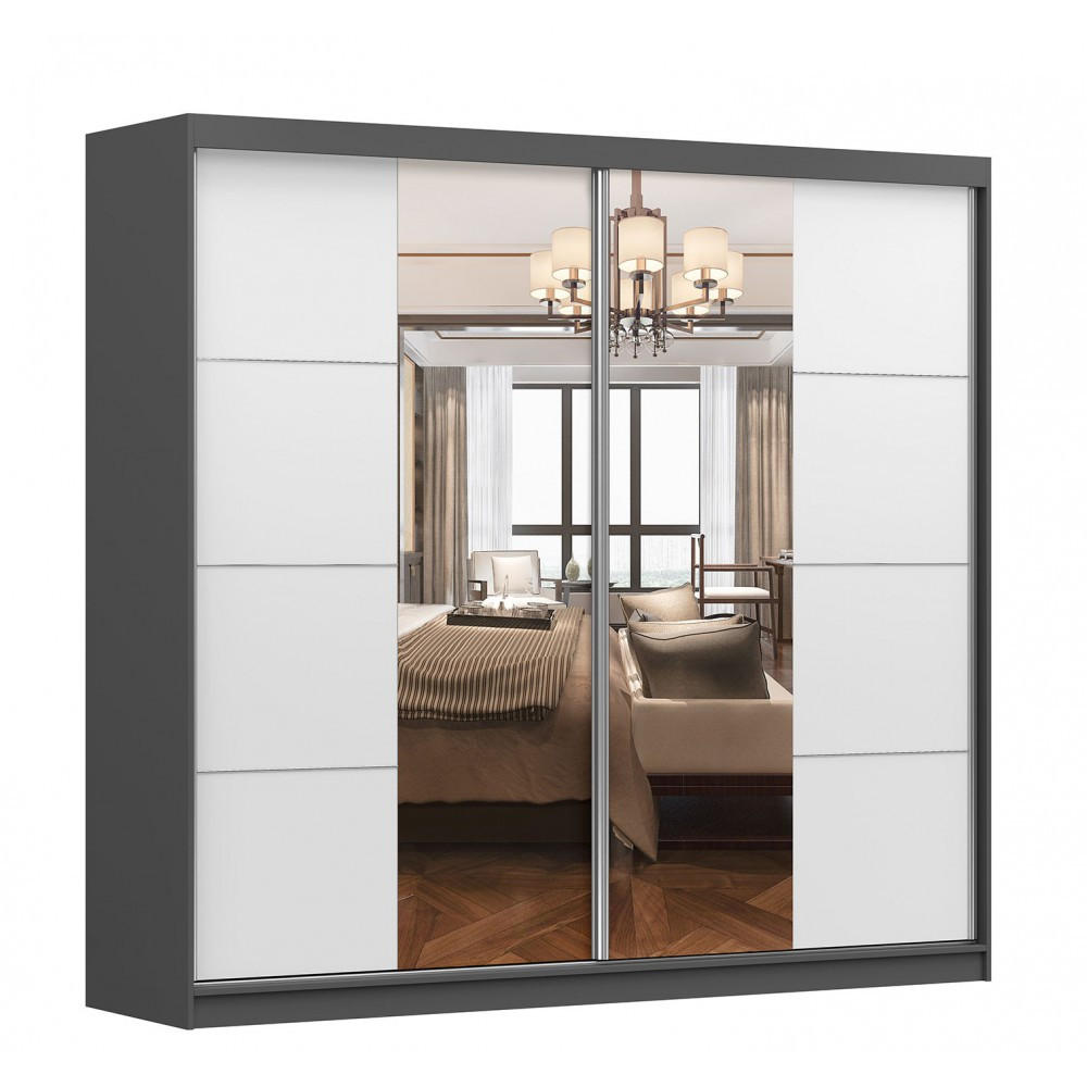 SCHWEBETÜRENSCHRANK Multi 38 Grau/Weiß mit Spiegel 233 cm - Alufarben/Weiß, Glas/Holzwerkstoff (233/218/61cm) - imoebel24