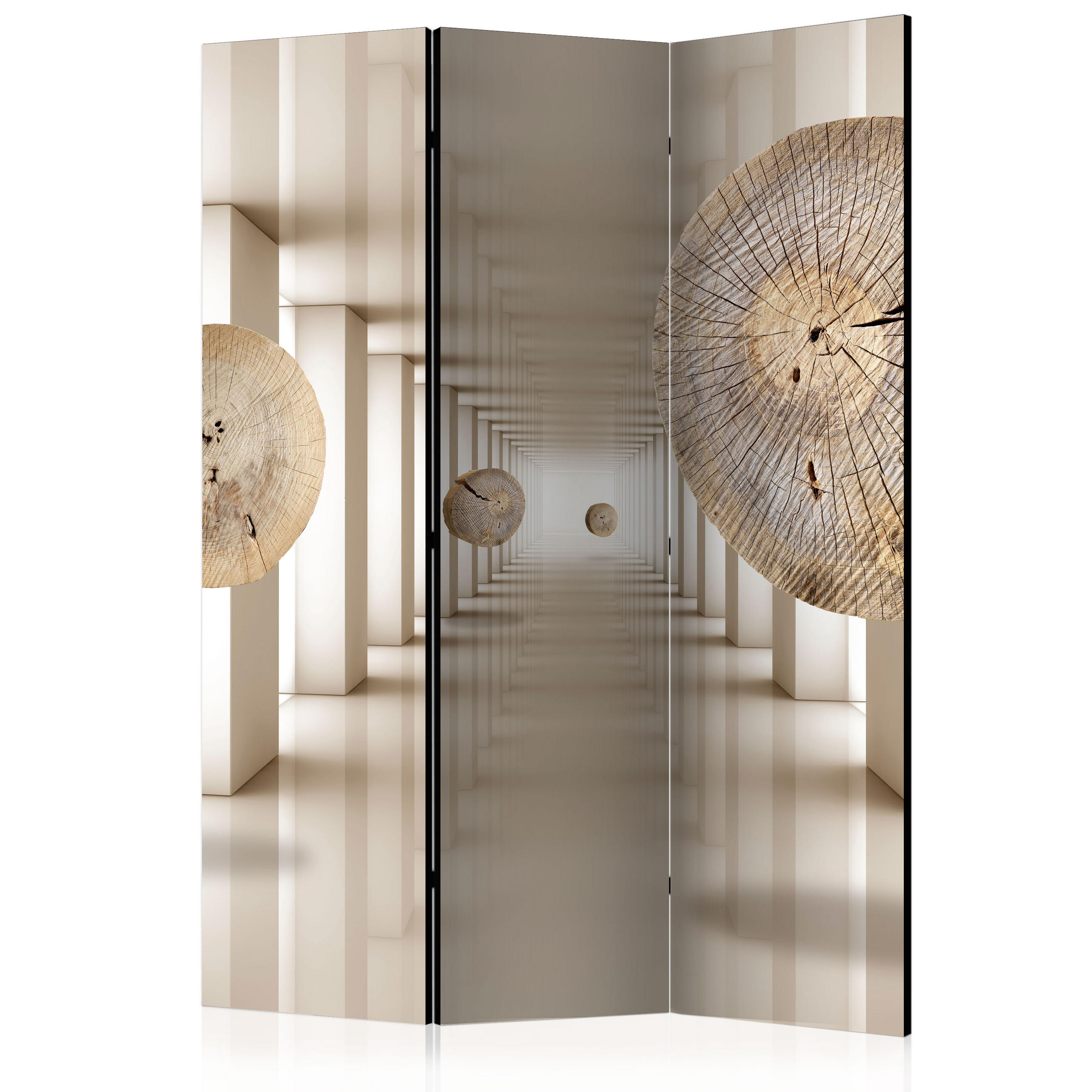 PARAVENT Beidseitig Bedruckter 3-tlg 135x172 cm Holz Tunnel 3D Abstraktion - Beige, Holz/Textil (135/172/3cm) - Muralo
