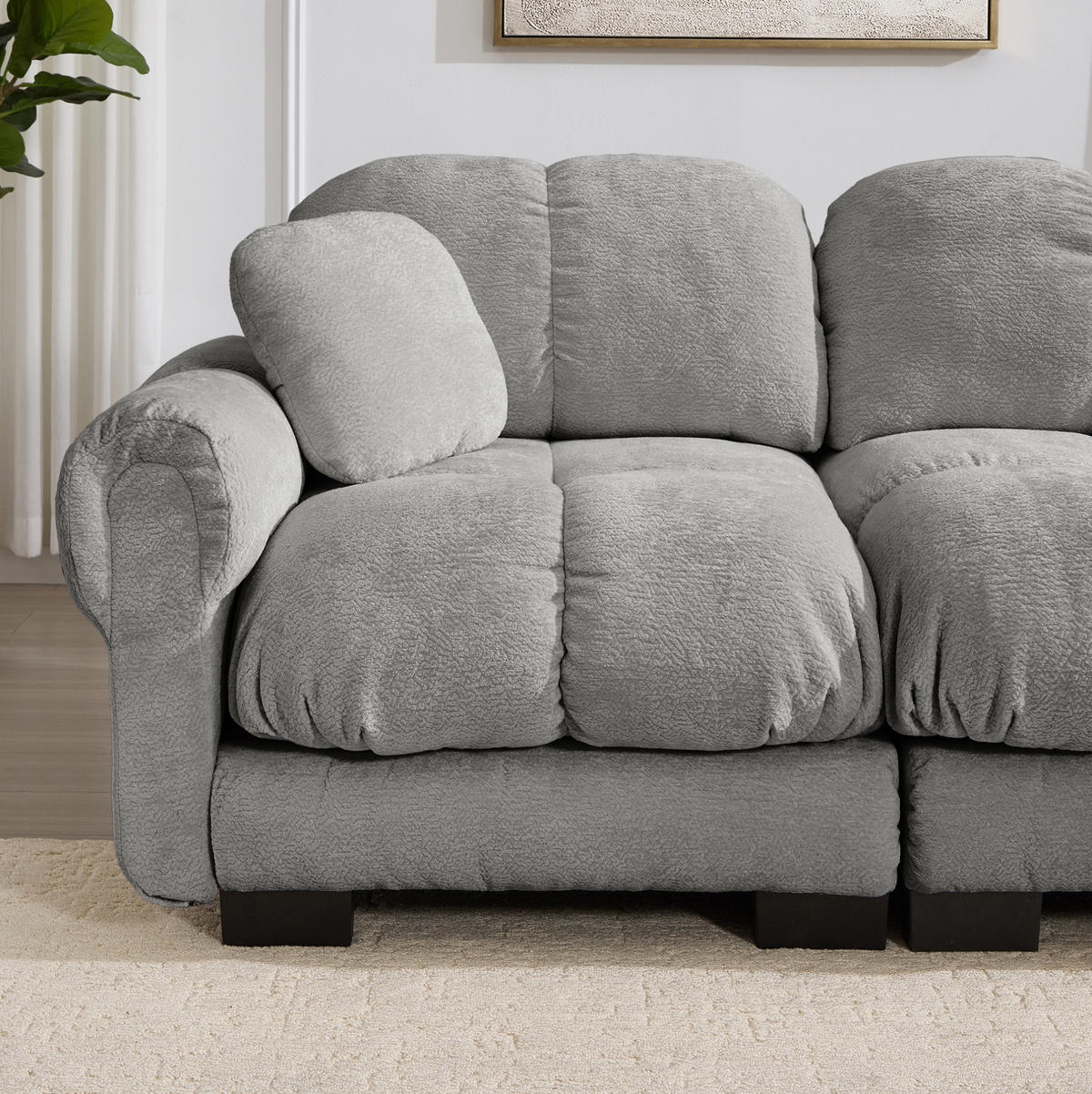 SOFA 330/149/90 cm in Hellgrau aus Chenille mit modularer Ottomane - Hellgrau, Textil (149/90/330cm) - Flora Grace