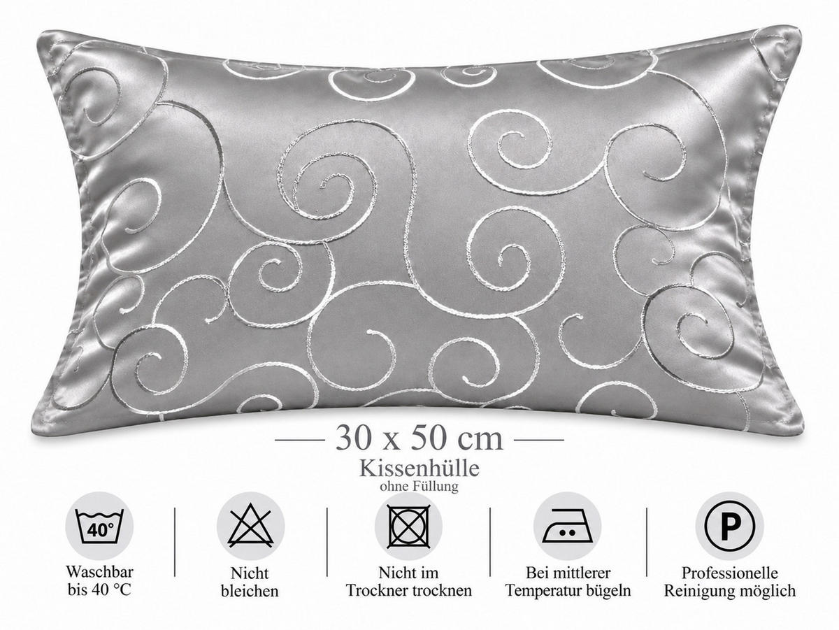 KISSENBEZUG 30x50 cm Silber Damast Circle - Silberfarben, Textil (30/50cm) - TiborTex