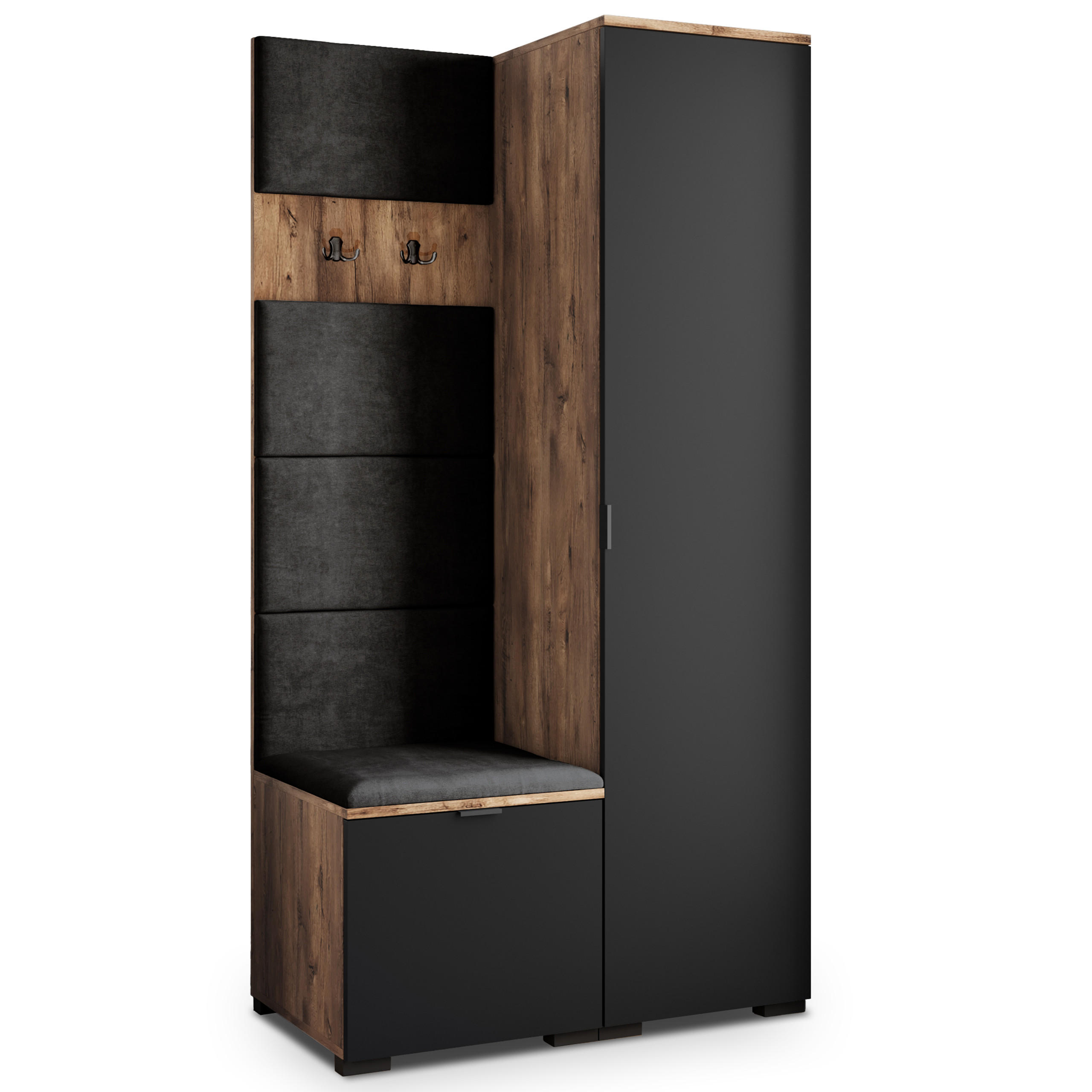 Masseno Garderobenschrank Eiche, Schwarz, Schwarz 95x181x51 cm