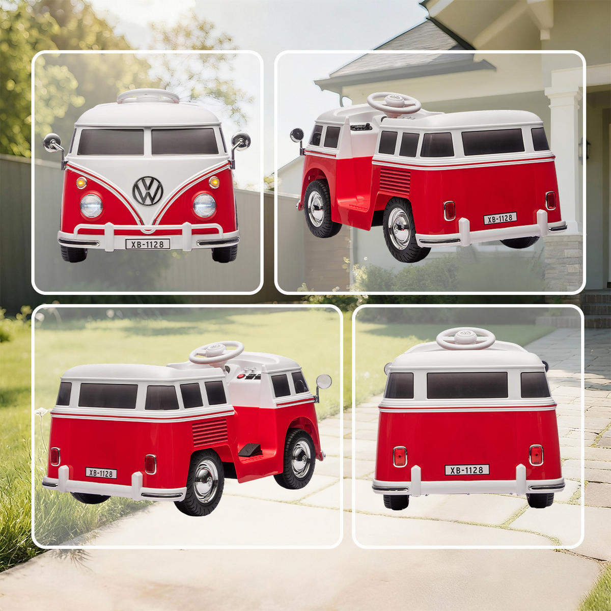 ELEKTROAUTO DE-06274 Volkswagen T1 lizenziert mit MP3 und Doppelmotor Rot - Rot, Kunststoff/Metall (89/49/41.5cm) - ComfortXL