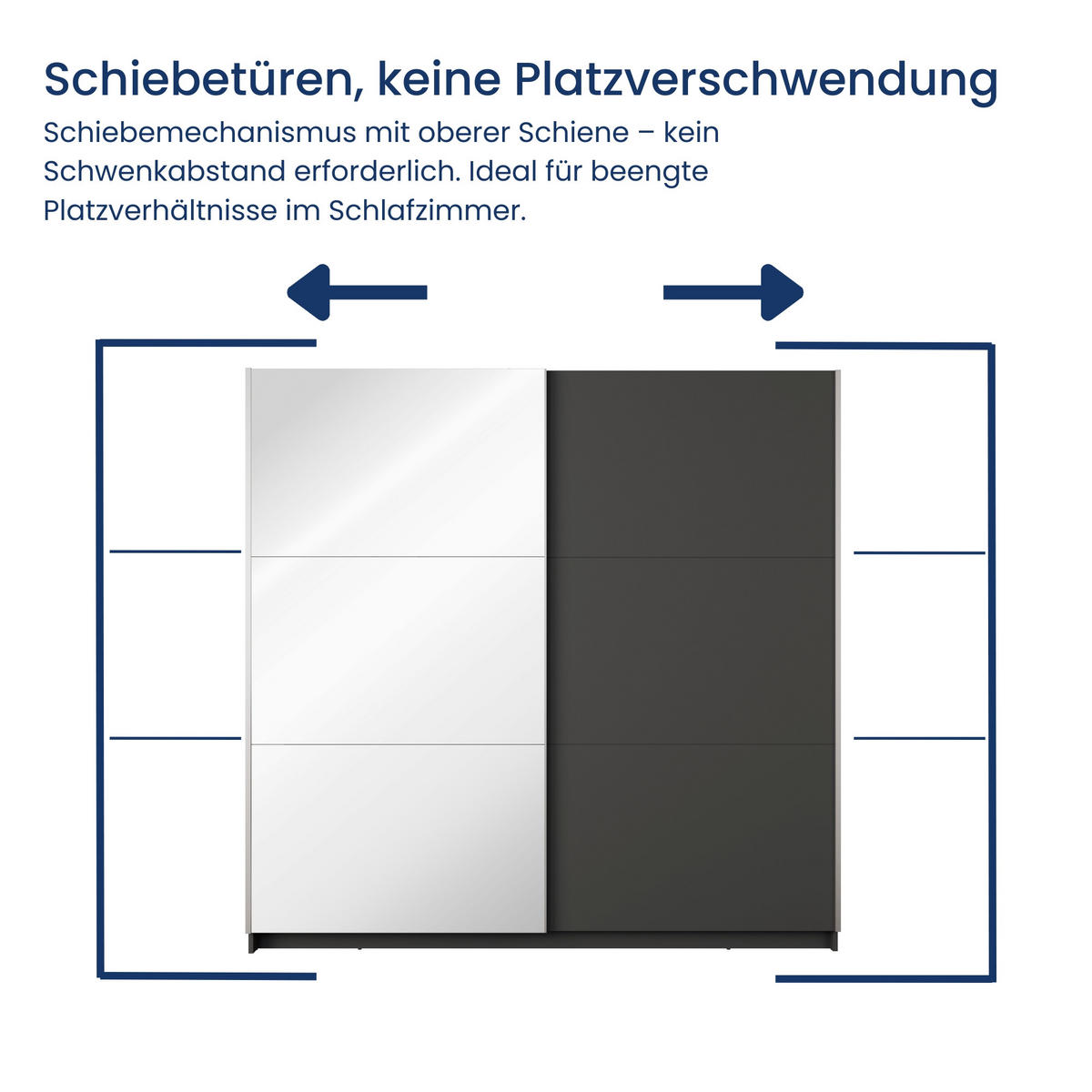 SCHWEBETÜRENSCHRANK 2-Türen mit Spiegel in Graphit - Graphitfarben, Holzwerkstoff (60/207/200.6cm) - Home Collective