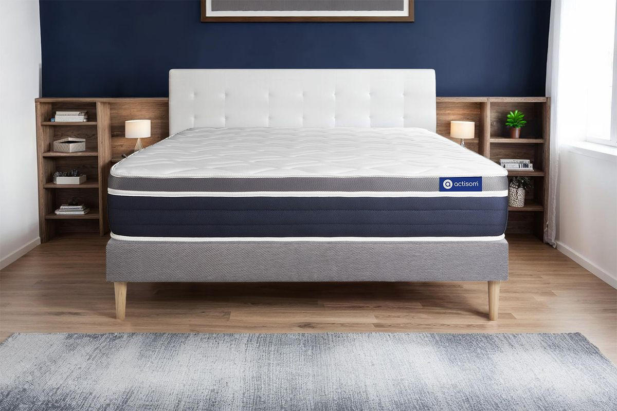 BETT Actimemo confort Memory-Schaum 150 x 190 cm h2 - Kit Bettgestell Grau - Beige/Grau, Karton/Holz (150/190cm) - ACTISOM