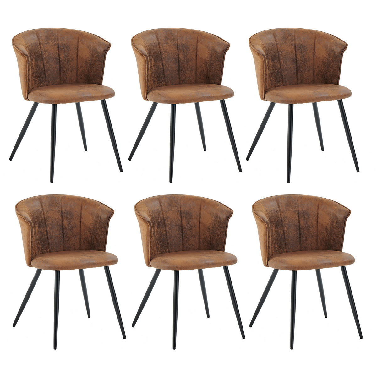 ESSTISCH-SET mit ausziehbarem Tisch und 6 Schalensesseln in Wildlederoptik, Schwarz - Multicolor, Textil (46/74.5/43cm) - Meubles Cosy