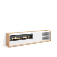 TV-SCHRANK, Lowboard, Weiß und Eiche Soft, Elektrokamin, 207/37/50cm - Weiß, Holzwerkstoff (207/50/37cm) - Skraut Home