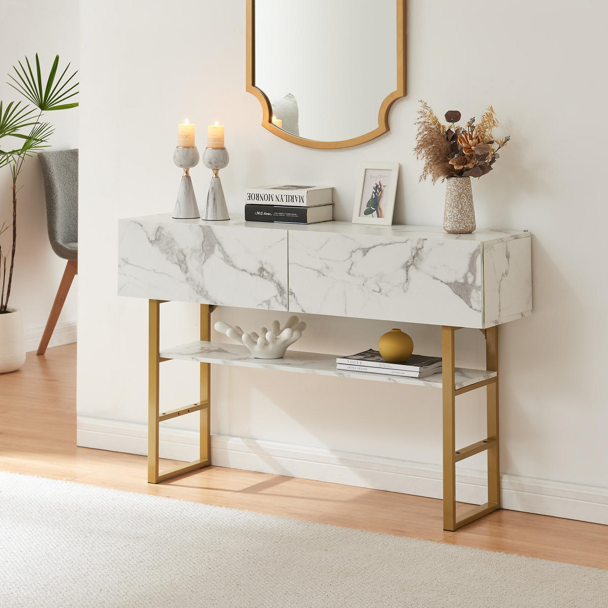 KONSOLENTISCH Varberg - Weiß, Holzwerkstoff/Metall (30/120/75cm) - [en.casa]