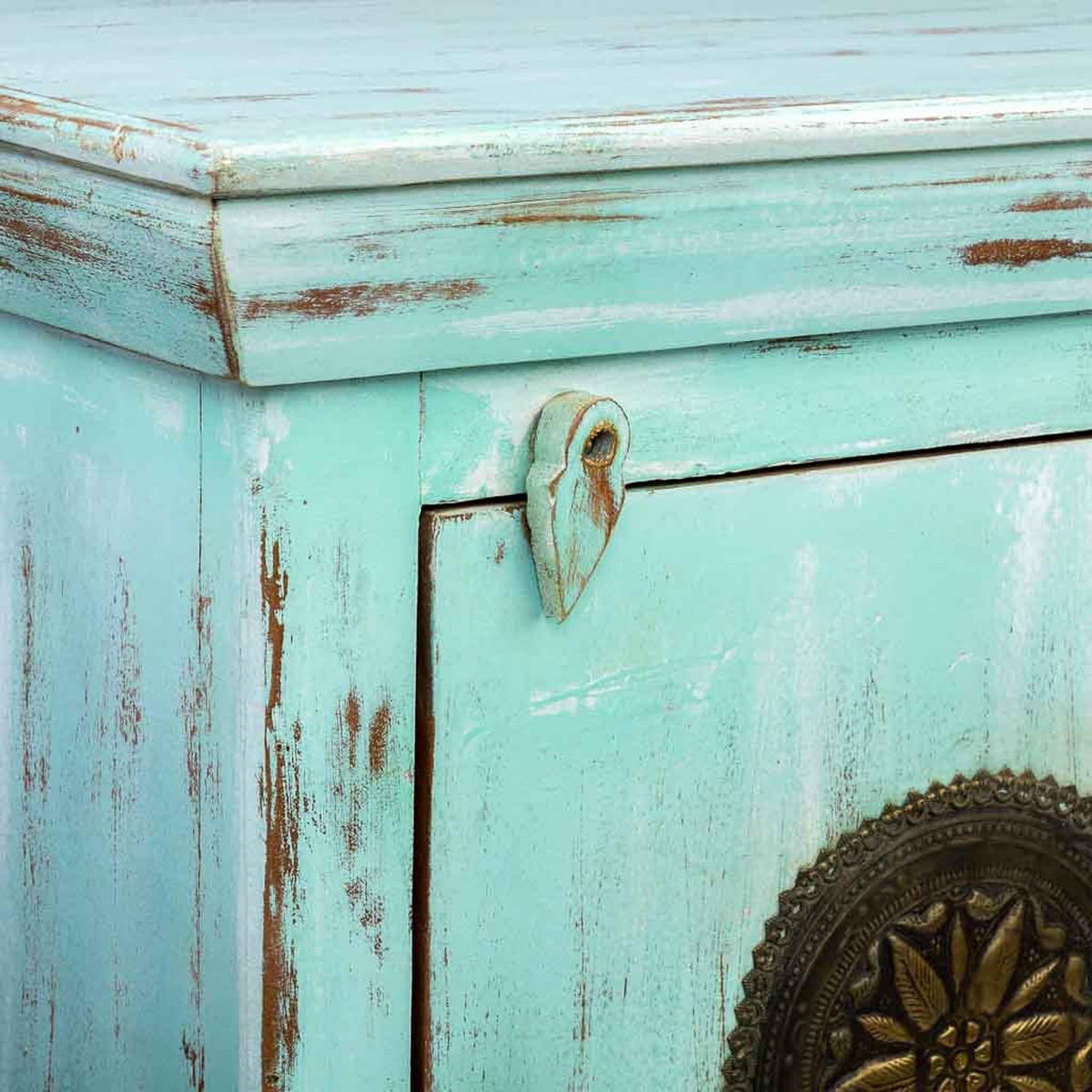 NACHTTISCH aus Metall und Holz, grün, 55x35x60cm - Blau, Holz (55/60/35cm) - Wanderlust