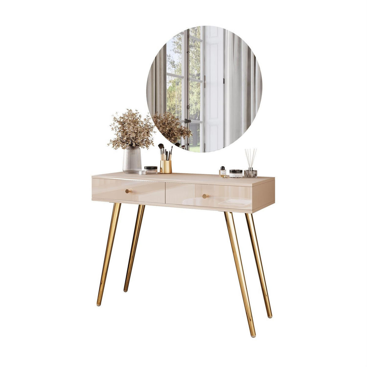 SCHMINKTISCH SIENNA GLAMOUR KASCHMIR mit LED-Spiegel - Kaschmir/Goldfarben, Holzwerkstoff (100/81/42cm)