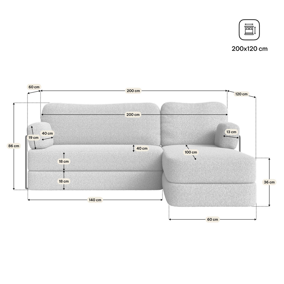 ROHOVÁ SEDAČKA SABI modulární Boneless pohovka s funkcí spaní, černá QUELLE 100 - černá, textil (200/120cm) - MASSENO