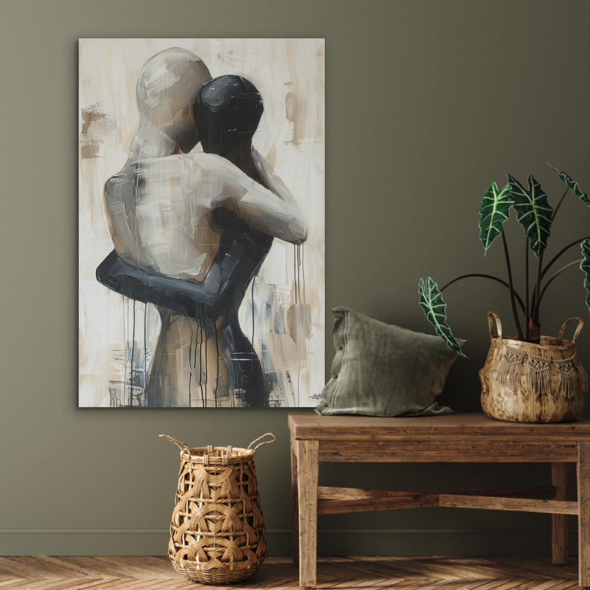 AKUSTIKBILD Abstrakt - Liebe - Schwarz und weiß - Modern Wanddeko 60x90 cm - Schwarz, Kunststoff (60/90/0.9cm) - MuchoWow