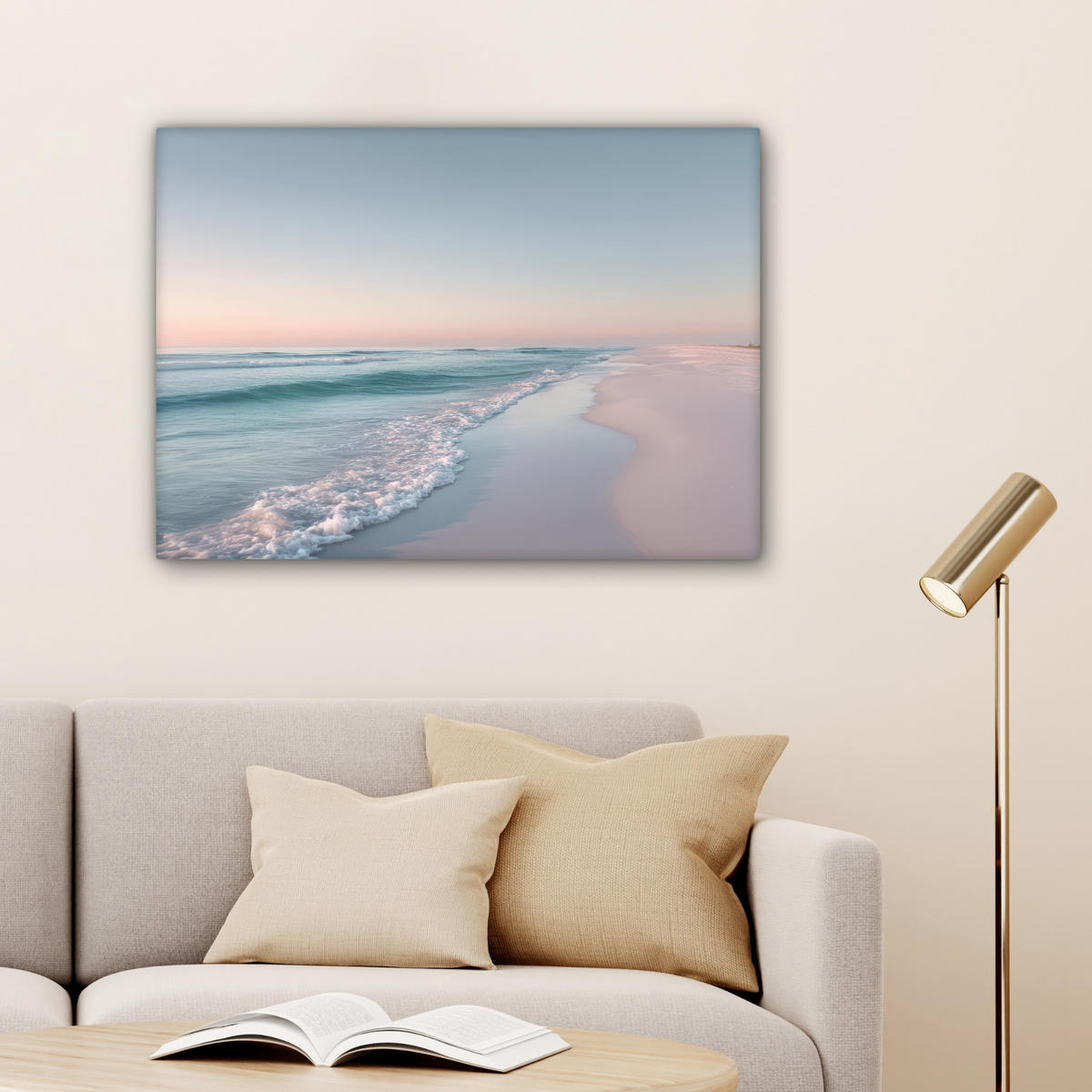 LEINWANDBILD Küstenlinie - Pastell - Wasser Wandbilder 80x60 cm - Pastellblau, Textil (80/60cm) - MuchoWow