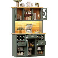 BUFFETSCHRANK 120/45/188 cm mit LED-Beleuchtung, Steckdosen, USB und Weinregal aus MDF und Glas, Antikgrün - Dunkelgrün, Holzwerkstoff (120/188/45cm) - Redom