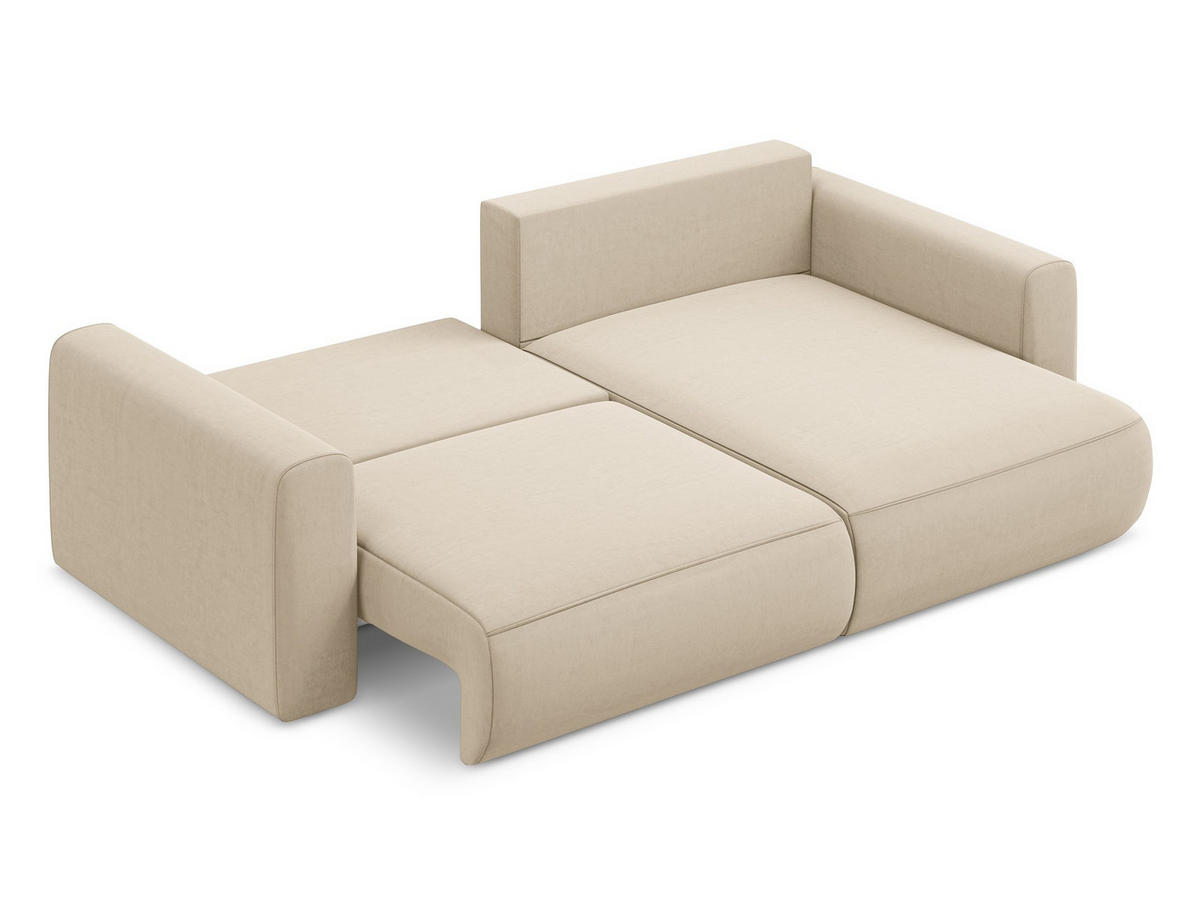ECKSOFA mit Schlaffunktion Samt Stoff Beige - Beige/Creme, Kunststoff/Textil (240/149cm) - Makamii