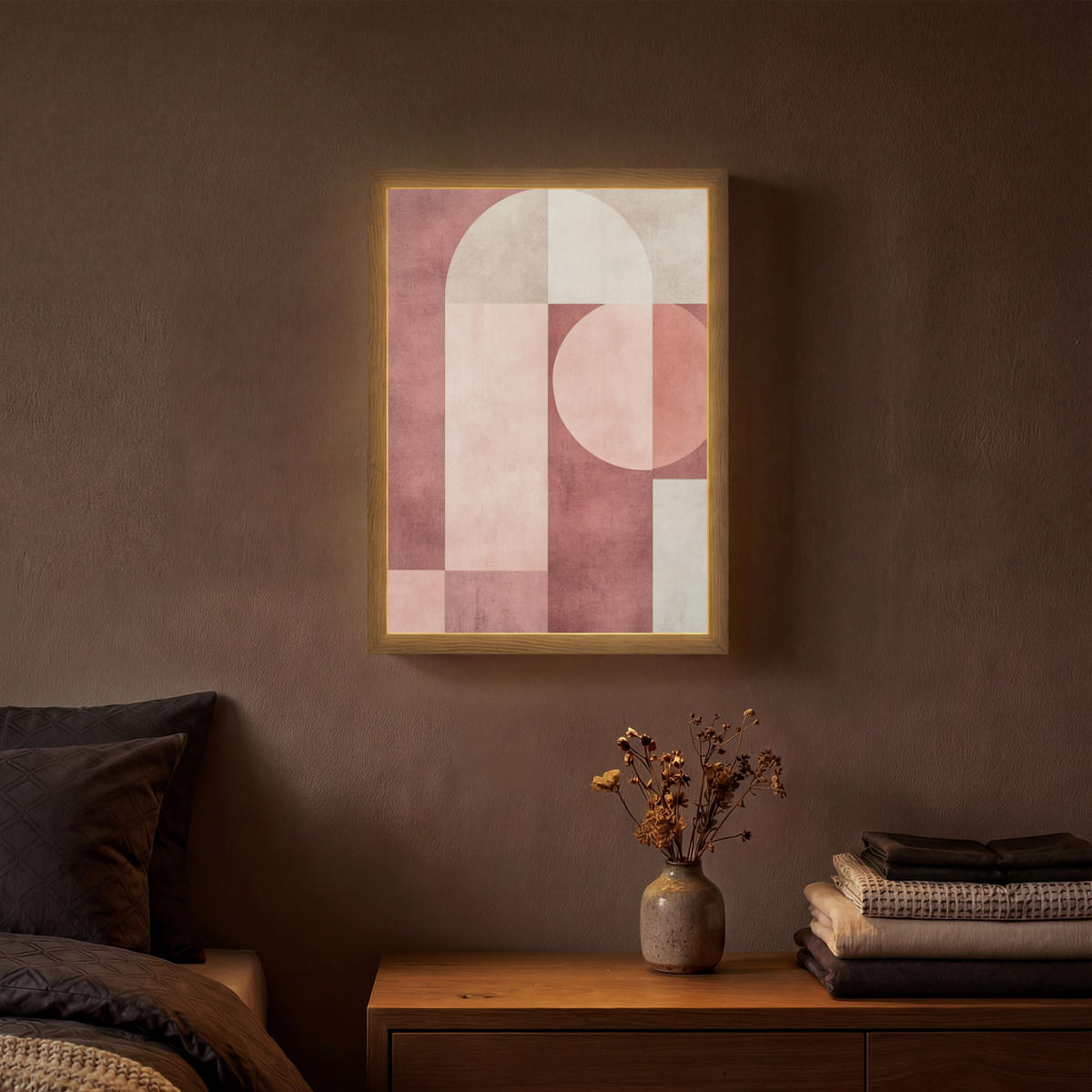 WANDLEUCHTE MIT AKKU Figuren - Abstrakt - Rosa 30x40 cm - Altrosa, Holzwerkstoff (30/40/8cm) - OnlyWow