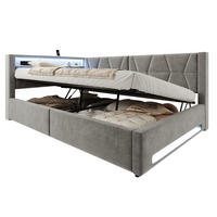POLSTERBETT 140/200 cm in Dunkelgrau mit Stauraum, LED-Beleuchtung und USB-Anschlüssen - Dunkelgrau, Metall (140/200cm) - Flora Grace