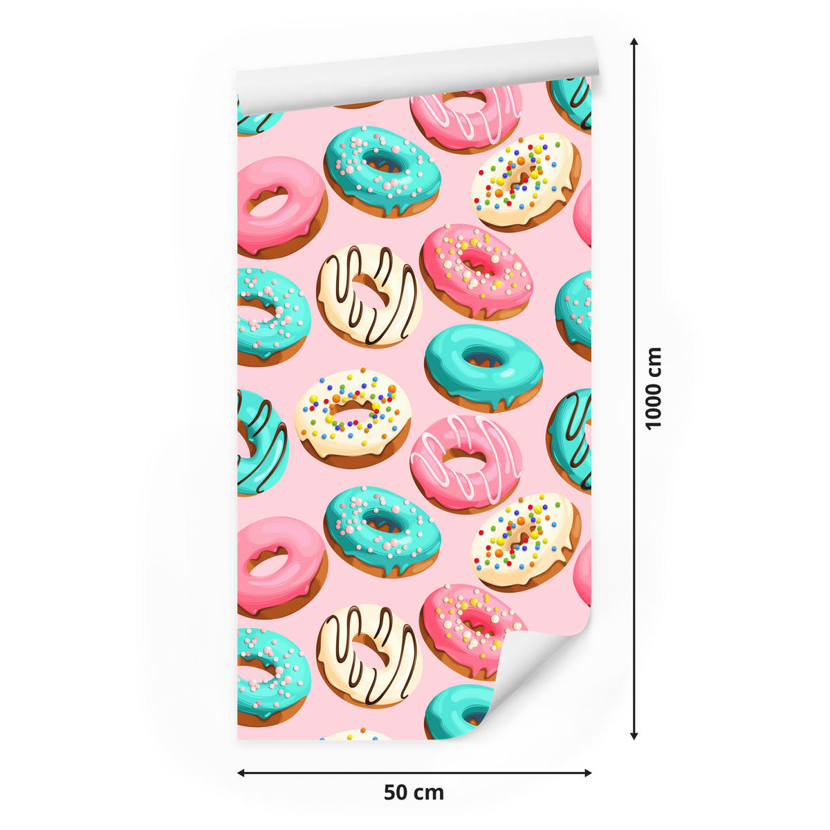 VLIESTAPETE Donuts in 3D-Optik – Rosa, Türkis, Bunt – 50x1000 cm - Türkis/Multicolor, Papier (50/1000cm) - Muralo
