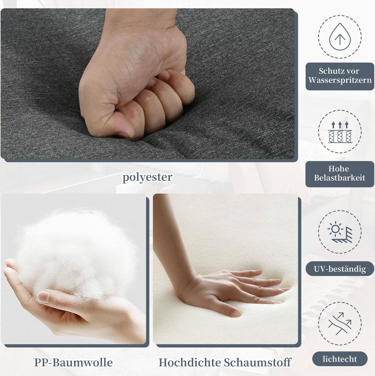 GARTENMÖBEL-SET 182/63/62 cm grau aus Polyester mit Couchtisch und Fußhocker - Grau, Textil - OKWISH