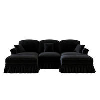 ECKSOFA 272/140/93 cm schwarz aus Chenille mit abnehmbarem Volant und beweglichem Hocker - Schwarz, Textil (140/272cm) - OKWISH