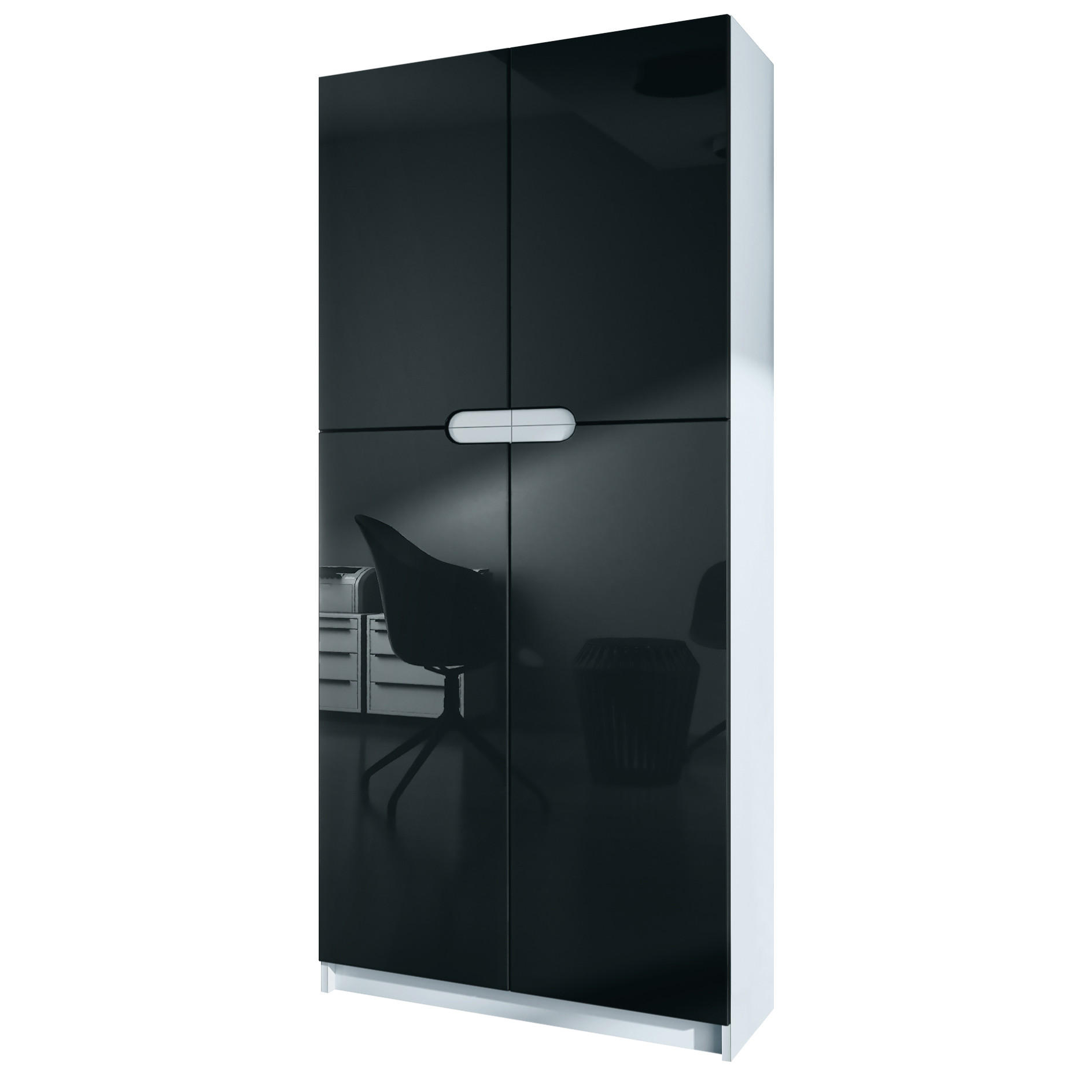 BÜROSCHRANK Logan Fronten in Schwarz Hochglanz - Schwarz Hochglanz, Holzwerkstoff (82/185/37cm) - Vladon