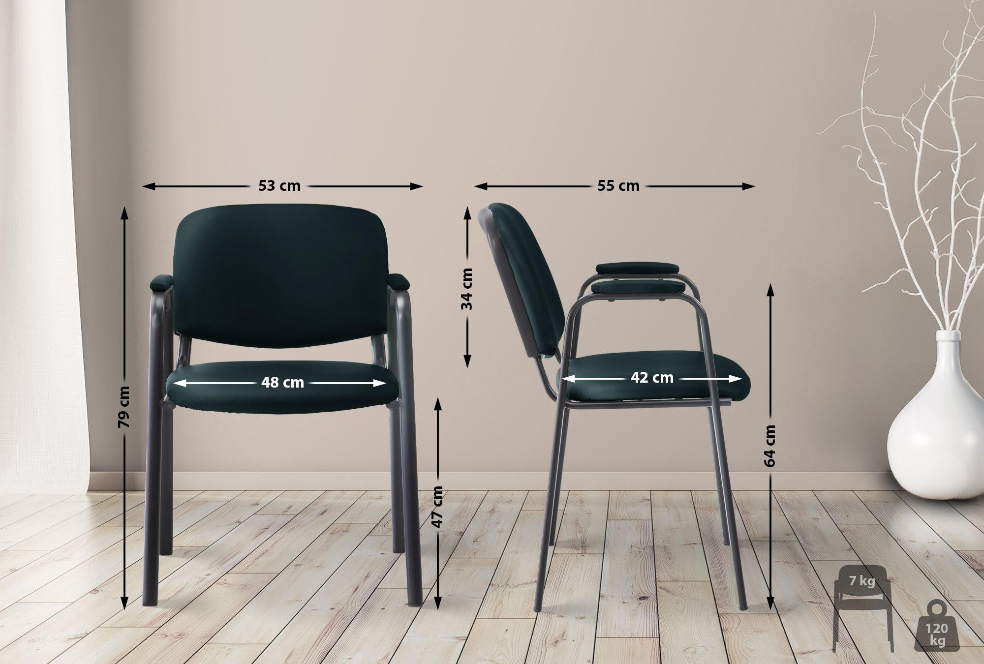 BESUCHERSTUHL Lederlook schwarz - Schwarz, Textil/Metall (53/79/55cm) - CLP