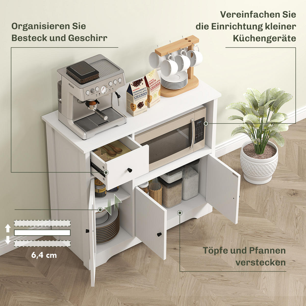 KÜCHENSCHRANK Sideboard mit Mikrowellenregal, 3 Türen, Schublade, Weiß - Weiß, Holzwerkstoff (35/72.2/80cm) - HOMCOM