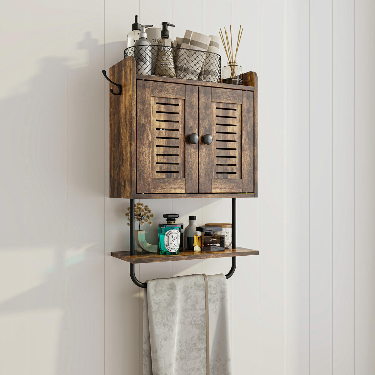 ZÁVĚSNÝ skříň - hnědá, kov/kompozitní dřevo (40/61/17.5cm) - Relaxdays