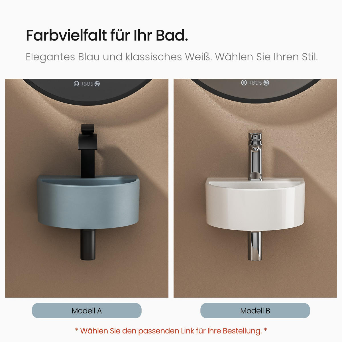 WASCHBECKEN U-förmig Wandmontage Matt Hellgrau-Blau 30,3 / 25,5 / 12 cm - Blau, Keramik (25.5/12/30.3cm) - EMKE