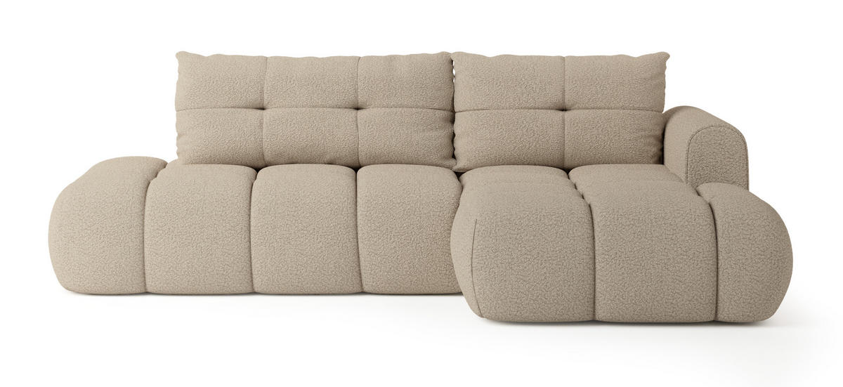ECKSOFA FLUMA R-S Beige Boucle-Stoff mit Schlaffunktion - Beige, Holz (274/165cm) - MASSENO