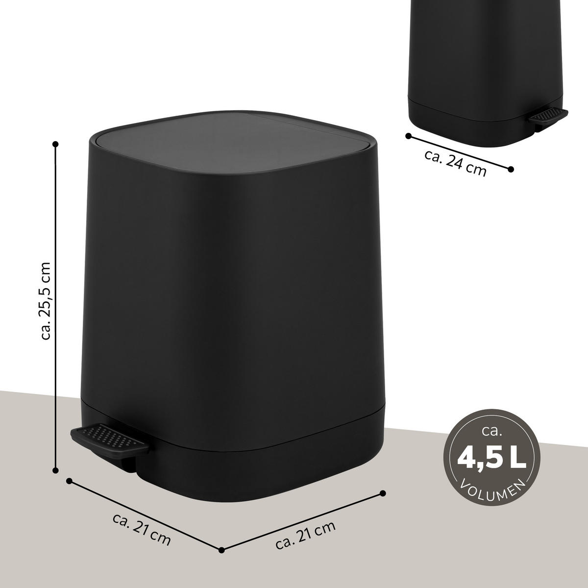 KOSMETIKEIMER VALONA, Kunststoff, schwarz - Schwarz, Kunststoff (21/25.5/24cm) - eluno