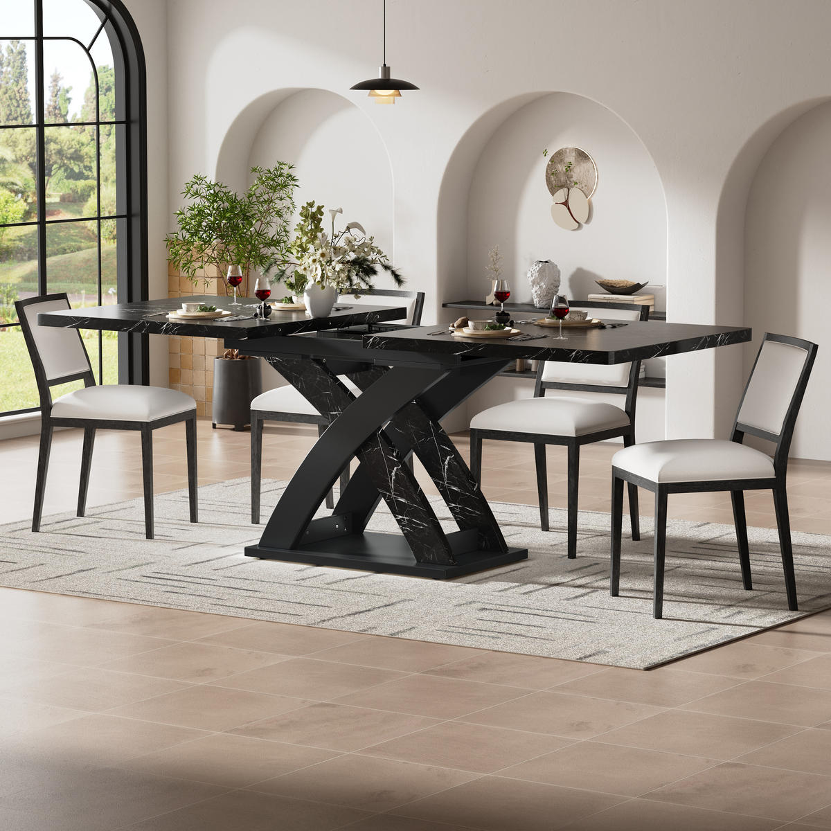 AUSZIEHTISCH 120/80/75 cm in Schwarz mit Metallgestell – ausziehbar auf 160 cm - Schwarz, Holzwerkstoff (120/80/75cm) - BEAOK