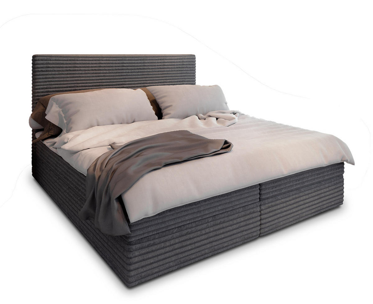BOXBETT PISA 140x200 cm mit Matratze und Topper - Grau - Grau, Holz (140/200cm) - MASSENO