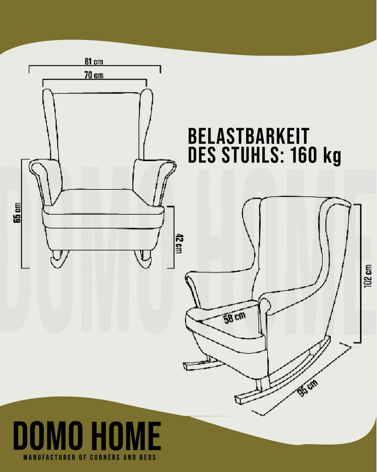 SCHAUKELSESSEL mit gepolstertem Sitz und Armlehnen, 102x81x95 cm, Grün_29846 - Buchefarben/Pinienfarben, Holz/Textil (81/102/95cm) - DomoHome