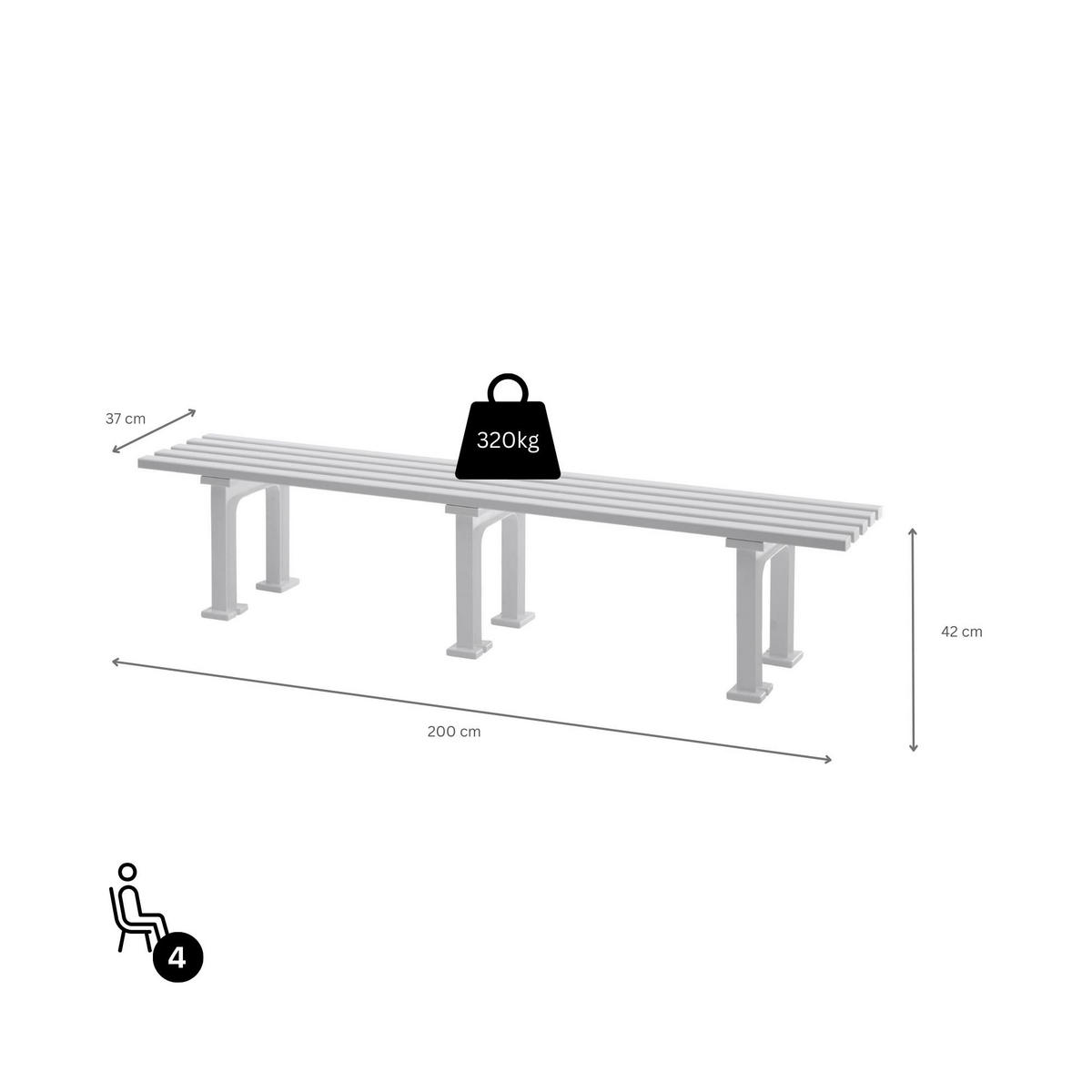 GARTENBANK Kuba 4 Sitzer Weiß 42 x 200 x 37 cm Witterungskunststoff & UV Beständiger Kunststoff - Weiß, Kunststoff (200/42/37cm) - PROREGAL