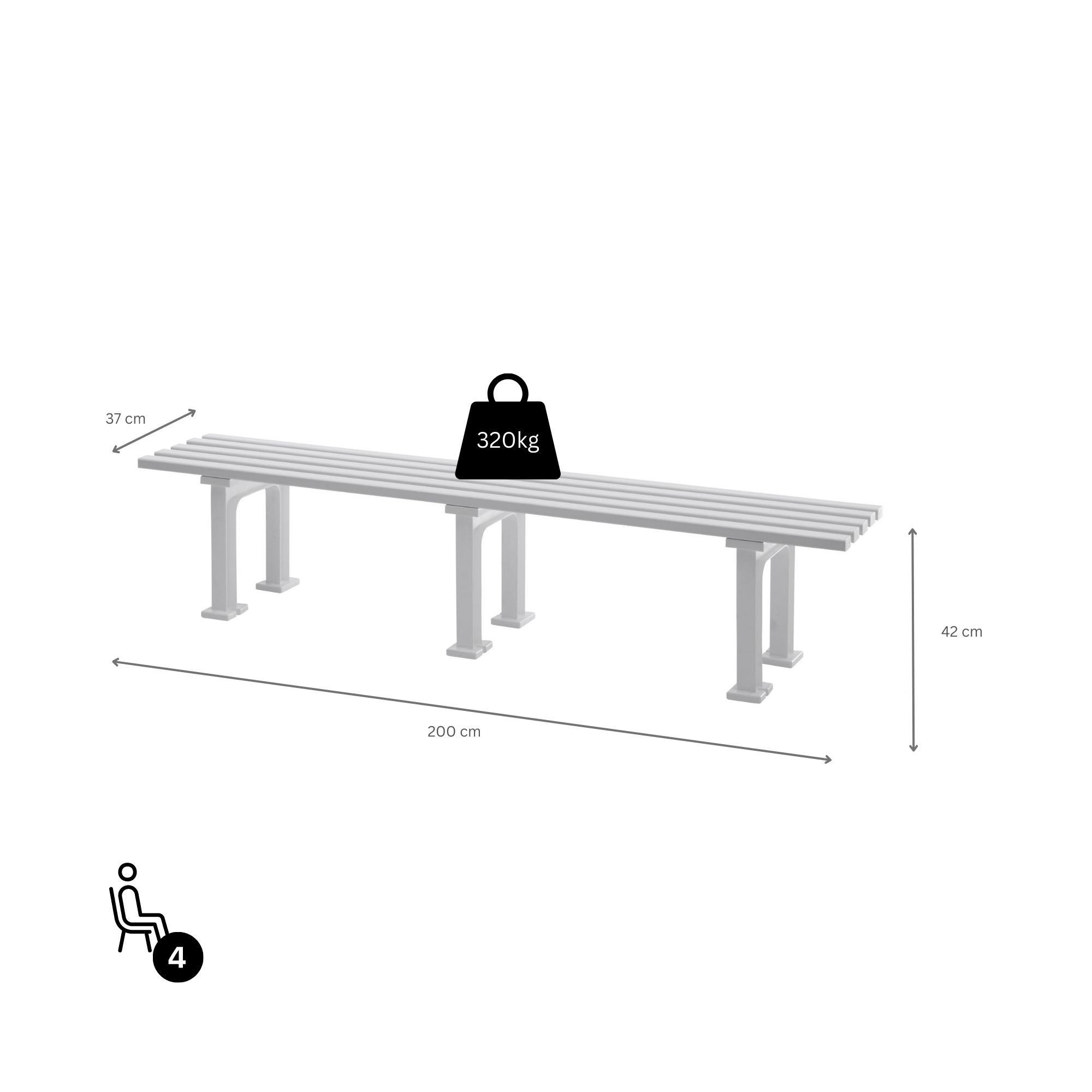 PROREGAL GARTENBANK Weiß 200cm × 37cm × 42cm