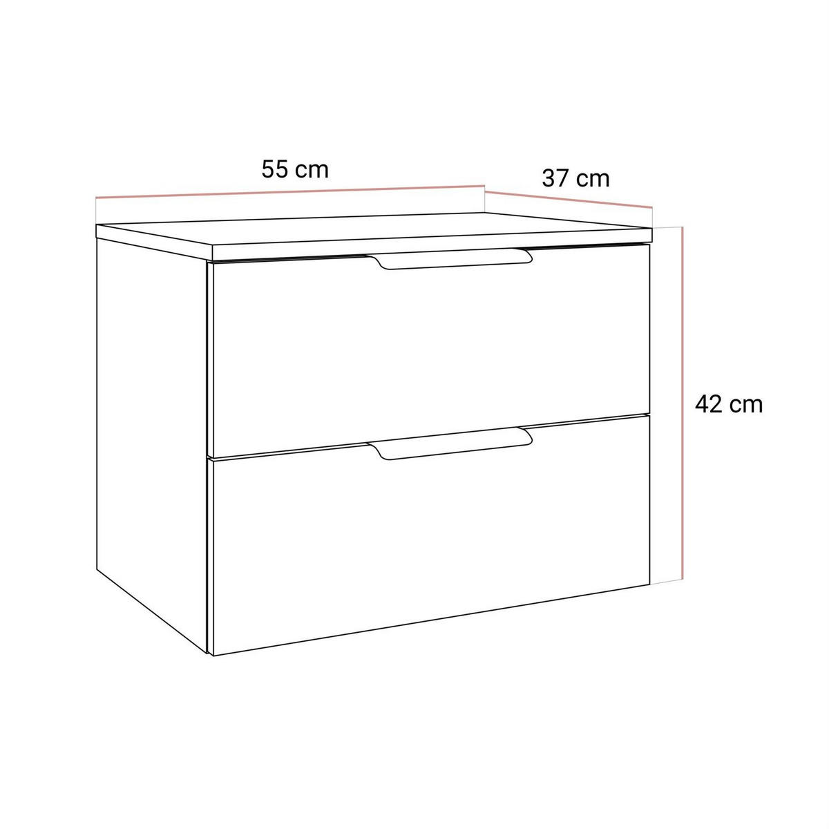 NACHTKOMMODE LINA KASCHMIR 2S LED hängend Chromgriff - Kaschmir, Holzwerkstoff (55/42/37cm) - Lookway