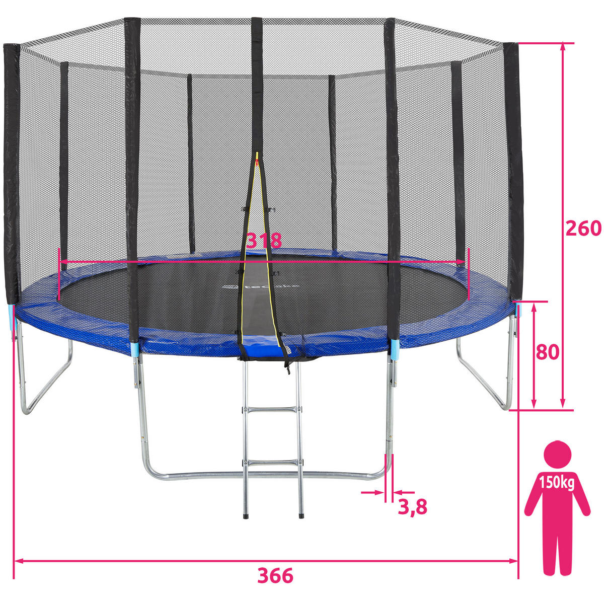 TRAMPOLIN Garfunky,inklusive Einstiegsleiter,schwarz/blau - Blau/Schwarz, Metall (366/260/366cm) - tectake