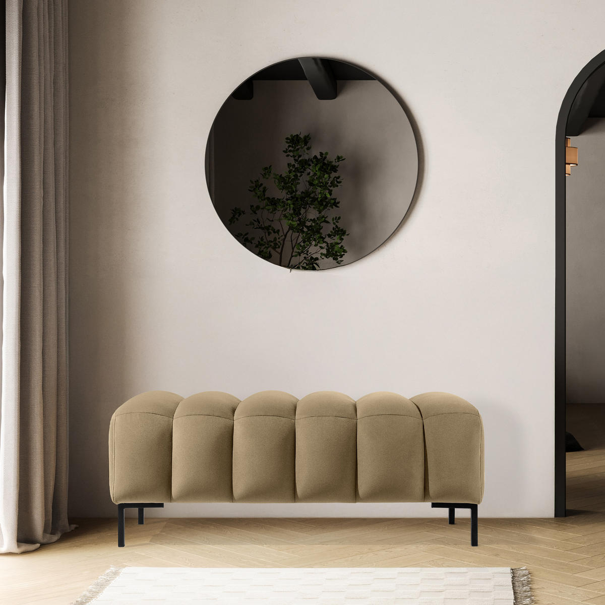 SITZHOCKER Polsterhocker PECCO, Veloursstoff - Creme/Schwarz, Holz/Textil (120/50/50cm) - KONSIMO®
