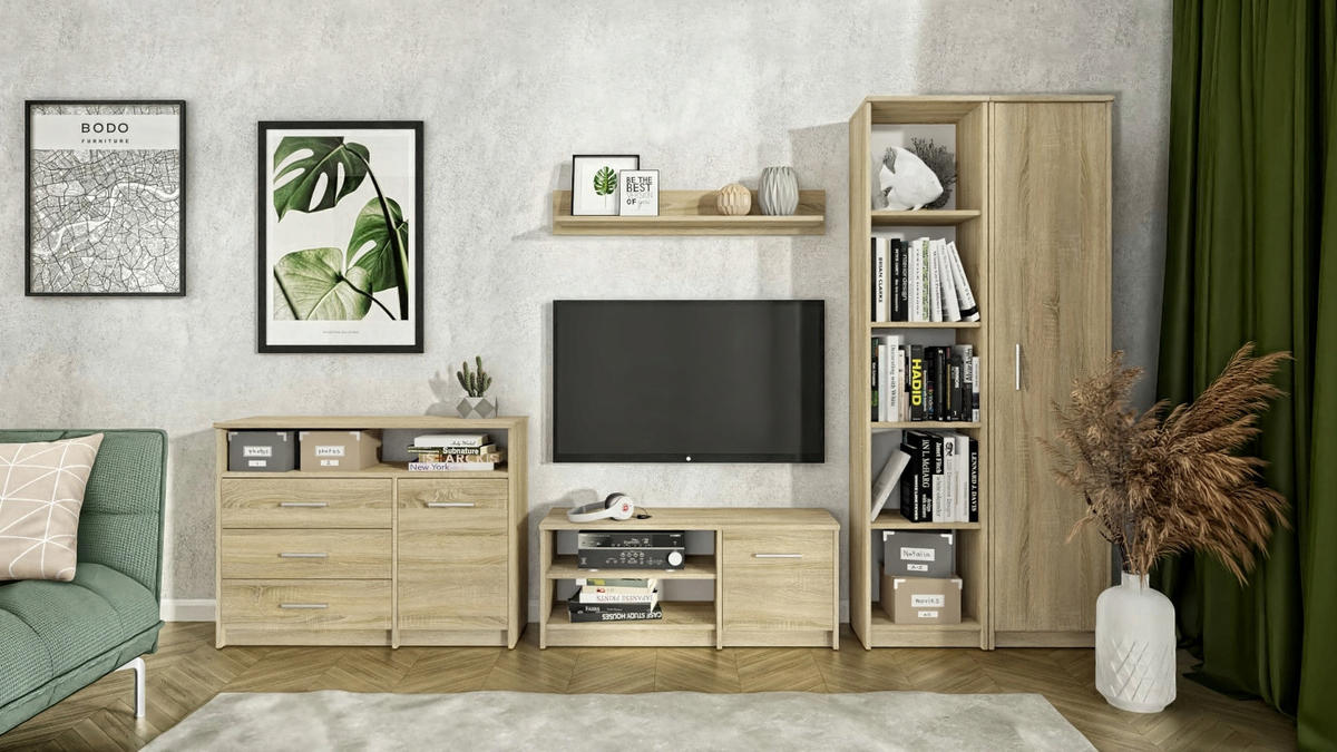 KOMMODE Bodo 1D3SO Sonoma Eiche 98/35/75 cm - Sonoma Eiche, Holzwerkstoff (98/75/35cm) - Matkam Möbel
