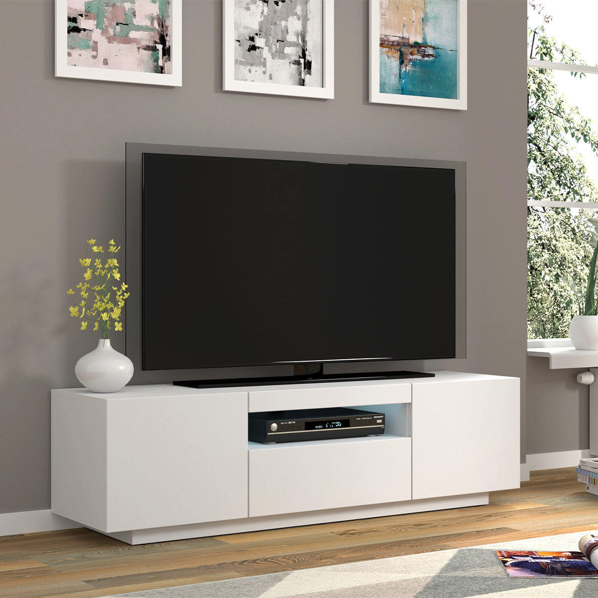 TV STOLÍK Aurus Biela - biela, kompozitné drevo (150/36/37cm) - Petits-meubles
