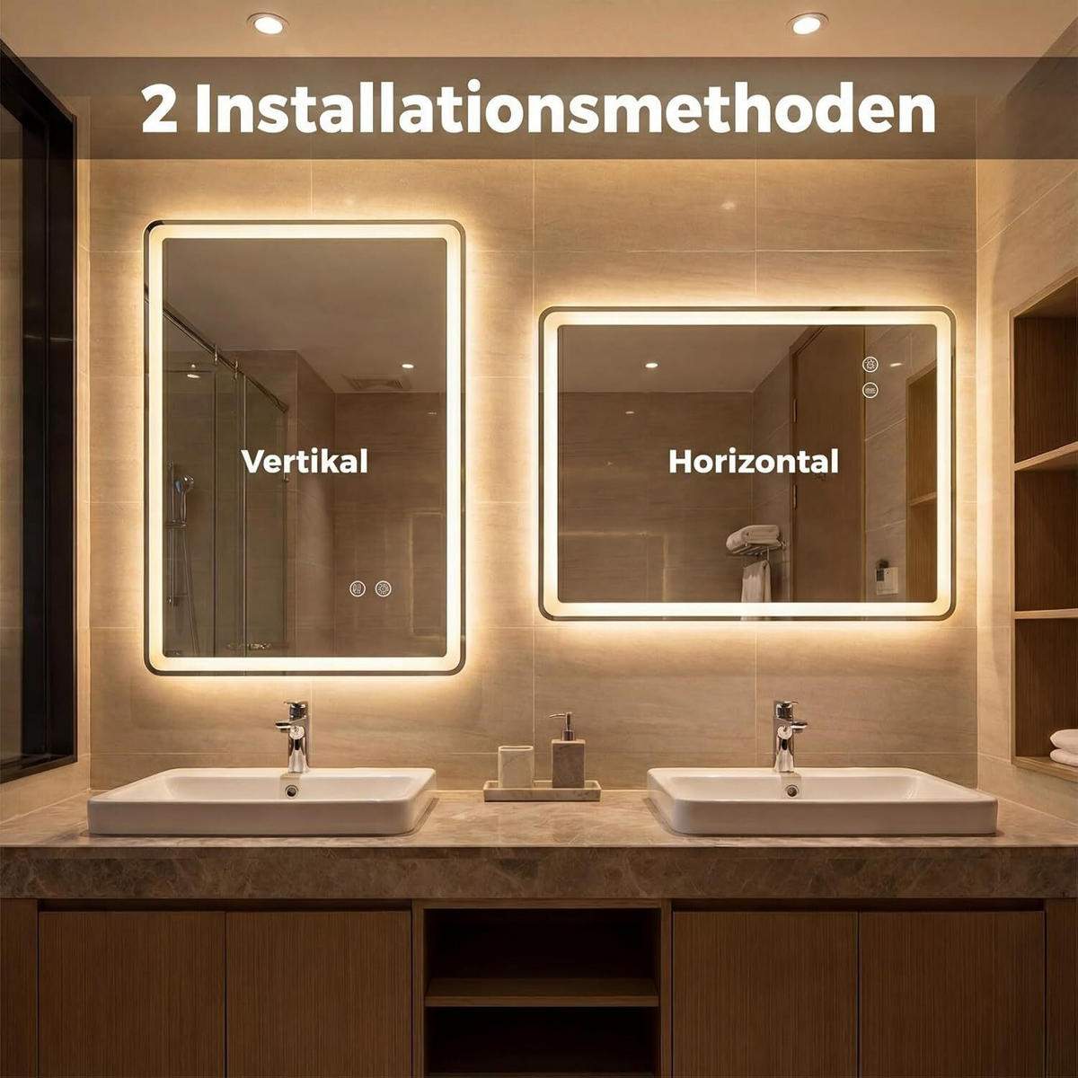 BADSPIEGEL mit LED Beleuchtung silber - Silberfarben, Glas (60/80/3cm) - COSTWAY