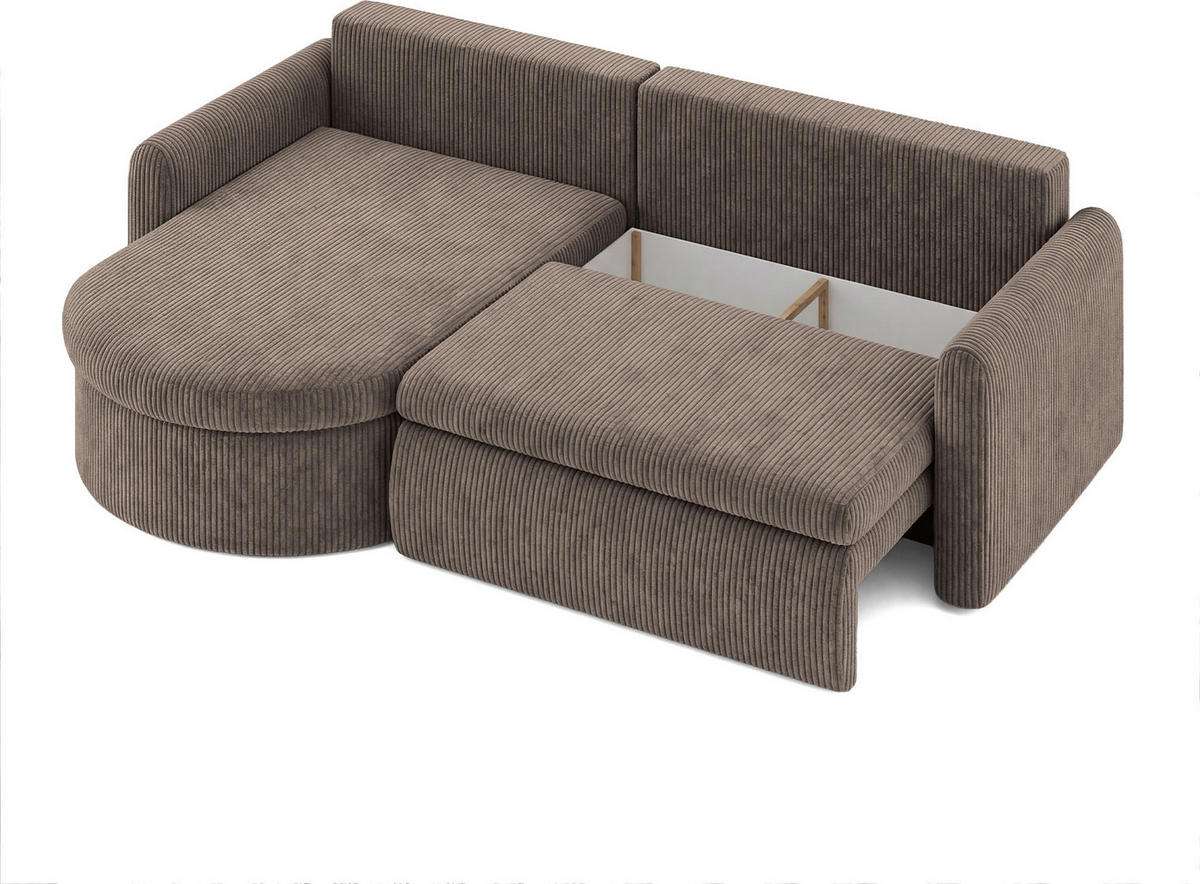 ECKSOFA Cora mit Schlaffunktion & Stauraum, Universell Rechts/Links, Taupe Grau-Beige Cord Chenille 260/82/160 cm - Taupe/Schwarz, Kunststoff/Textil (250/160cm) - WFL GROUP