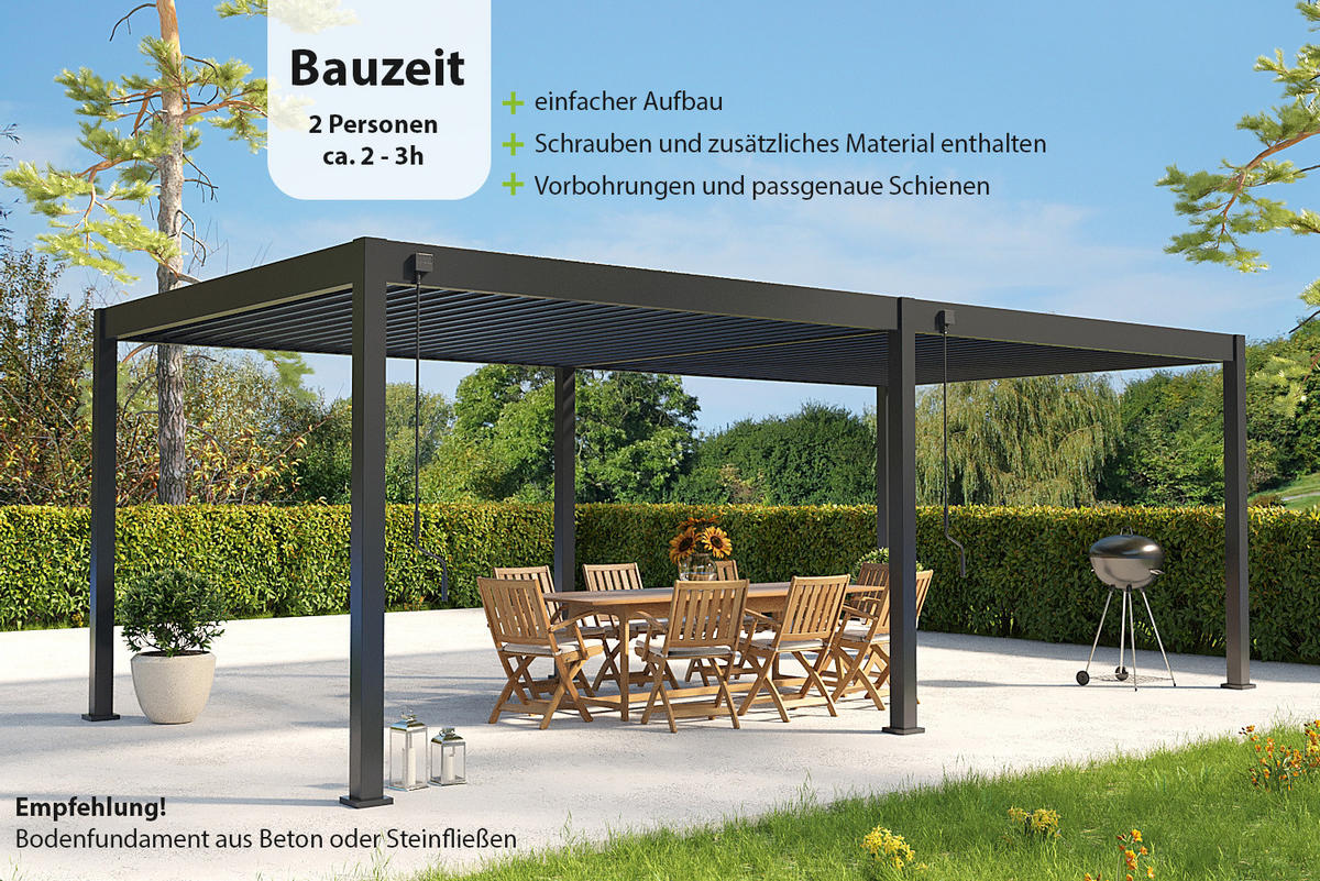 PERGOLA Deluxe Pavillon Terrassenüberdachung Aluminium 3,6 x 7,2 m anthrazit - Anthrazit, Metall (360/255/720cm) - WEIDE