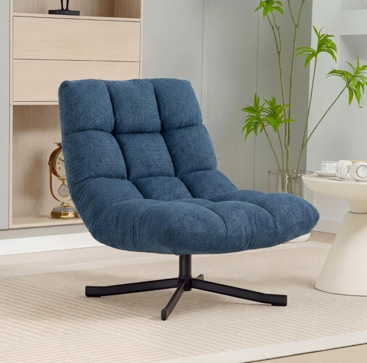 DREHSESSEL in Dunkelblau 75x95x90 cm ohne Armlehnen mit Stahlbeinen - Dunkelblau, Textil (95/90/75cm) - IVMEU
