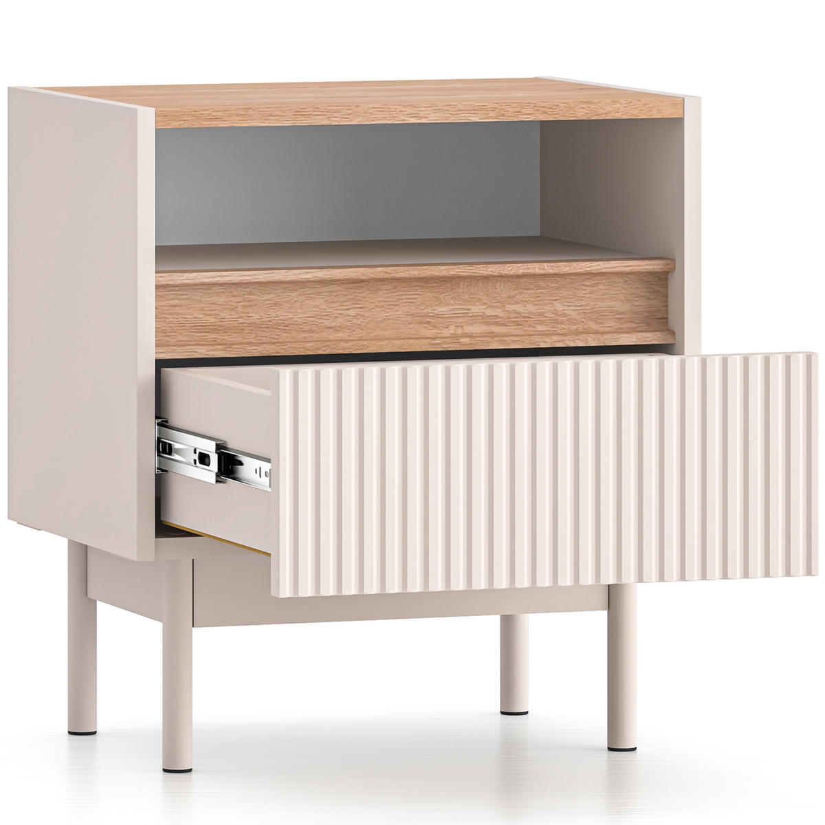 NACHTTISCH NALIA, Creme/Eiche - Eichefarben/Creme, Holzwerkstoff/Metall (50/55/35cm) - KONSIMO®