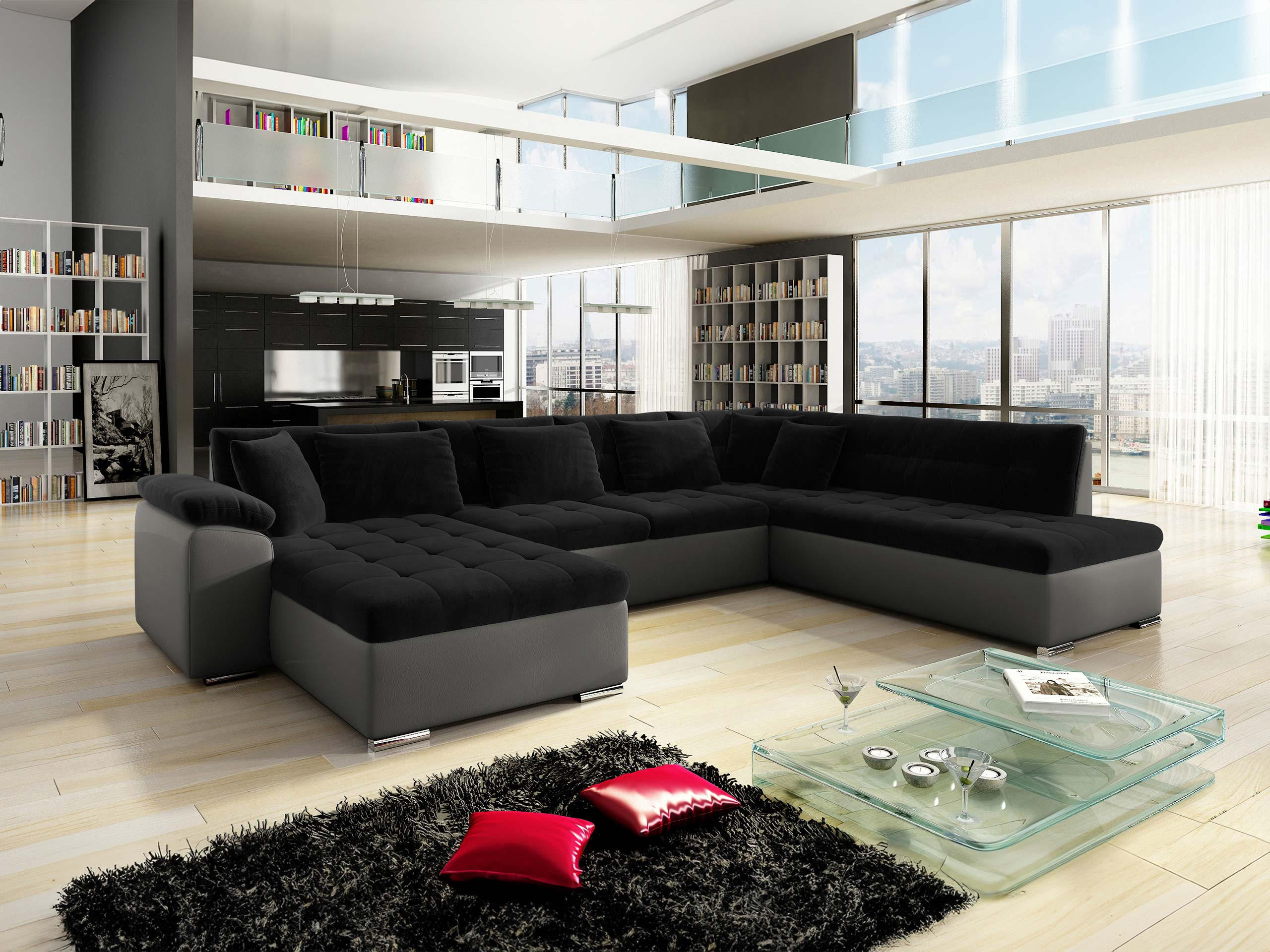 WOHNLANDSCHAFT Niko Bis, Seite: Links - Anthrazit, Holz/Textil (348/76/205cm) - MIRJAN24