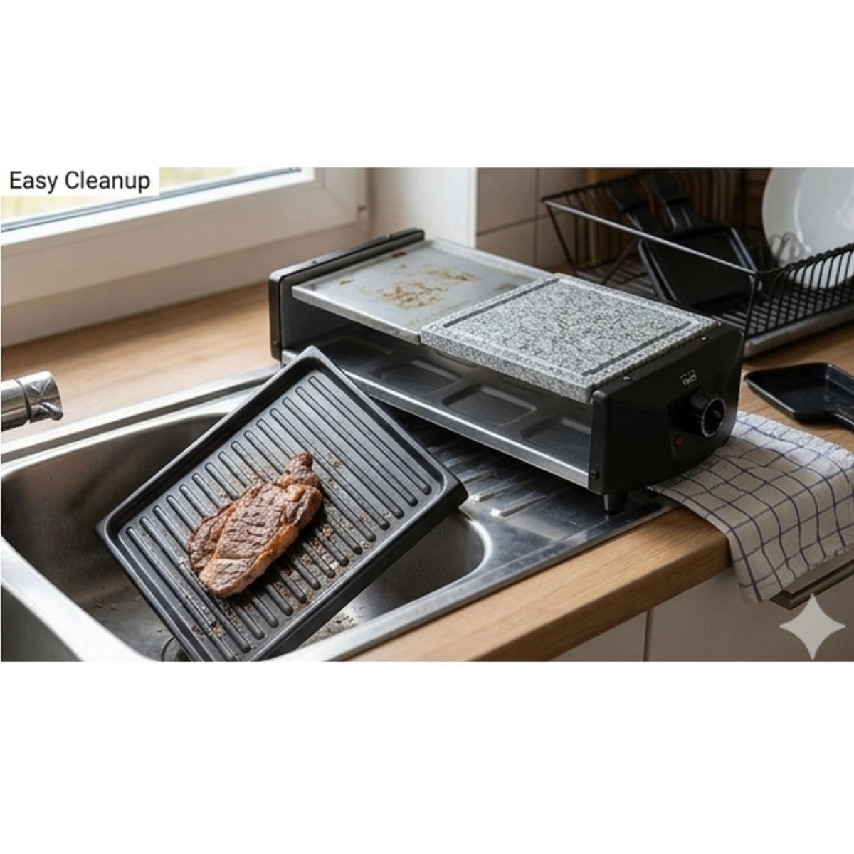 RACLETTEGRILL, Tischgrill für 8 Personen, 1200W Elektrogrill mit Antihaft Grillplatte, Indoor Partygrill, Schwarz, Familiengrill, Küche, Grillabend - Schwarz, Metall (20/13/43cm) - JUNG