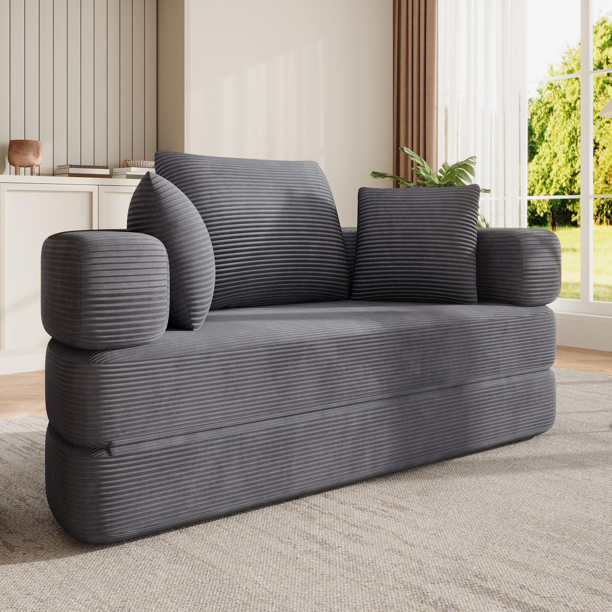 KLAPPSOFABETT Cord Samt-Optik 2-in-1 Sofa und Bett Grau 173/176/40 cm - Grün, Textil (176/40/173cm) - Redom